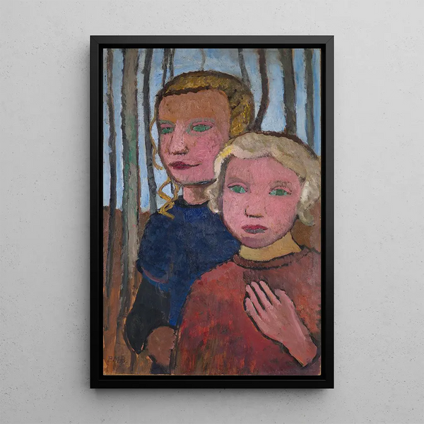 Zwei Mädchen vor Birken - Paula Modersohn-Becker — gerahmtes Bild an der Wand