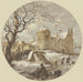 Winterlandschaft vor der Stadtmauer auf der Brücke mit einem Holzschlitten - Jacob Cats — in einem Innenraum präsentiert
