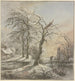 Winterlandschaft Gemälde, ein Reisender überquert einen Bach auf einer Brücke - Jan Hulswit — Ansicht des Kunstwerks