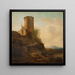 Landschaft mit italienischen Bergen, Schlossruinen, Tieren und Figuren - Adam Pynacker — gerahmtes Bild an der Wand