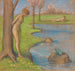 Landschaftsgemälde Frühlingslandschaft mit einem Paar am Ufer des Teiches mit Fröschen - Ludwig von Hofmann — Ansicht des Kunstwerks