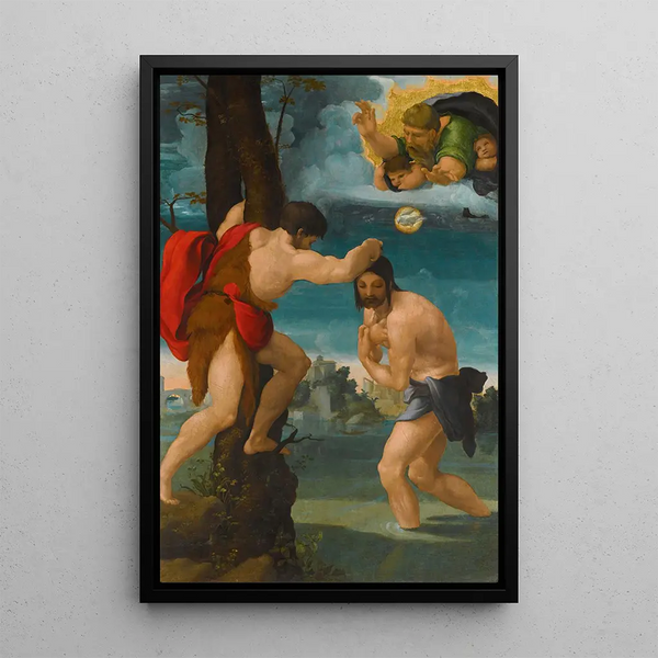 Der Taufe Christi - Pedro Machuca — gerahmtes Bild an der Wand