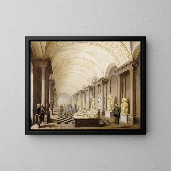 Die Galerie der Musen im Königlichen Museum des Königlichen Palastes in Stockholm - Pehr Hilleström — gerahmtes Bild an der Wand