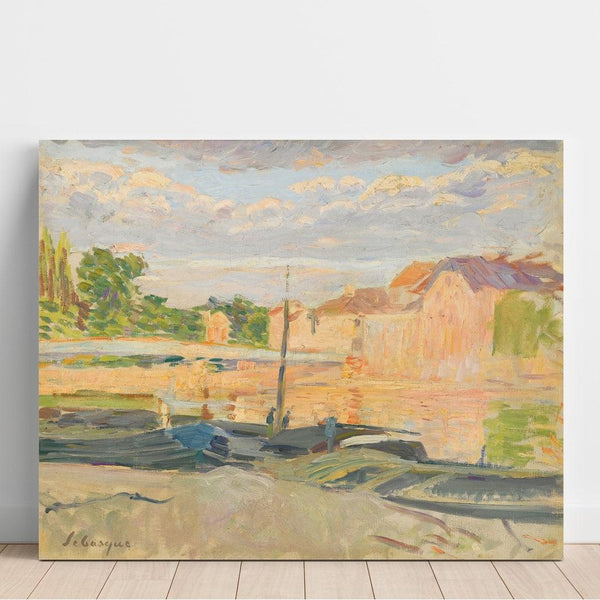 Reproduktion des Gemäldes Péniches am Ufer der Marne - Henri Lebasque