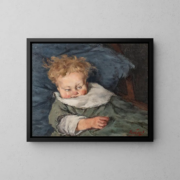 Kind im Kinderbett - Pericles Pantazis — gerahmtes Bild an der Wand