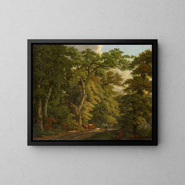 Bauern-Gemälde mit Vieh in den Hards bei Basel - Peter Birmann — gerahmtes Bild an der Wand