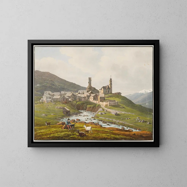 Hospental aus Nordosten - Peter Birmann — gerahmtes Bild an der Wand