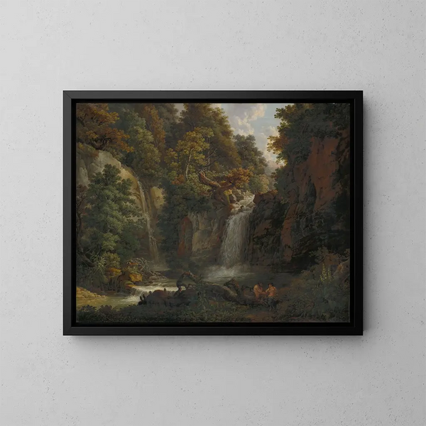 Der Giessen bei Zeglingen mit zwei Satyrn, die Panflöte spielen - Peter Birmann — gerahmtes Bild an der Wand