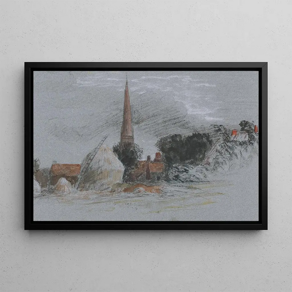 Peter DeWint - Landscape Study a haystack near a church.webp