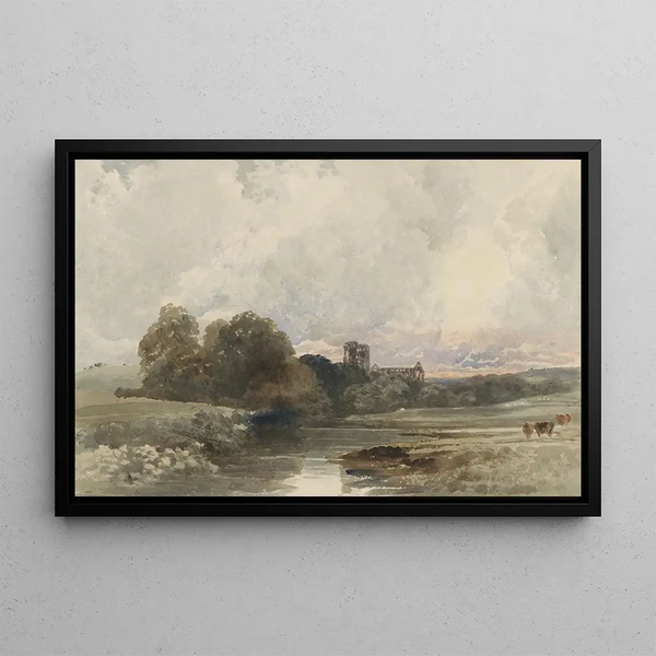 Peter De Wint - Avondlandschap met de rune van Kirkstall Abbey Yorkshire.webp