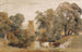Landschaftsgemälde mit Vieh, Gänsen, einer Dame beim Wäschewaschen am Flussufer und einem Kirchturm in der Ferne - Peter De Wint — Ansicht des Kunstwerks