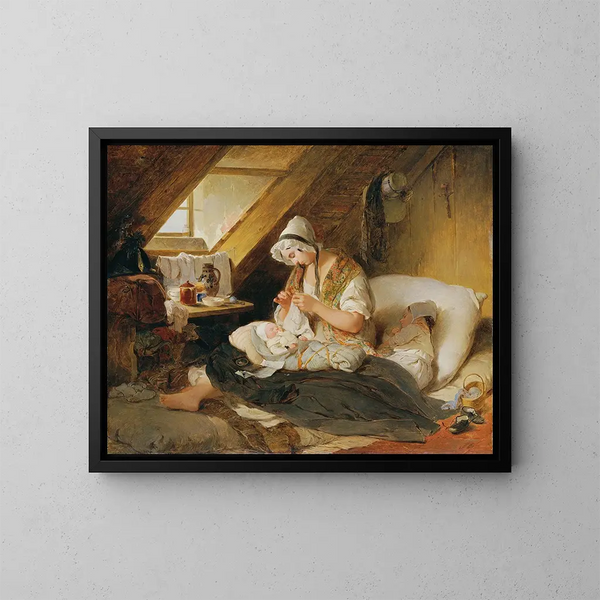 Die arme Witwe des Offiziers - Peter Fendi — gerahmtes Bild an der Wand