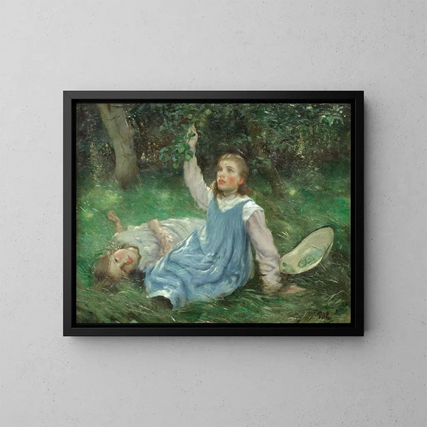 Nachmittags im Sommer bei der Apfelernte - Peter Hansen — gerahmtes Bild an der Wand