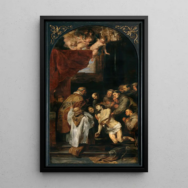 Die letzte Kommunion des heiligen Franziskus von Assisi - Peter Paul Rubens — gerahmtes Bild an der Wand