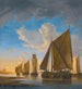 Kleine Schiffe in ruhigem Wasser nahe der Küste bei Sonnenuntergang - Hendrick Jacobsz Dubbels — Ansicht des Kunstwerks