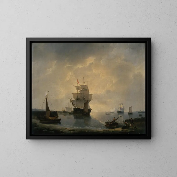 Bateaux à voile dans le port - Petrus Johannes Schotel — gerahmtes Bild an der Wand