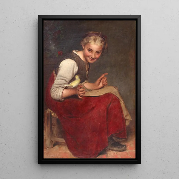 Spiel mit dem Vogel - Philibert Léon Couturier — gerahmtes Bild an der Wand