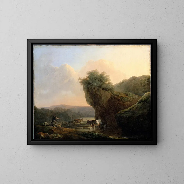 Landschaft mit Vieh - Philip James de Loutherbourg — gerahmtes Bild an der Wand