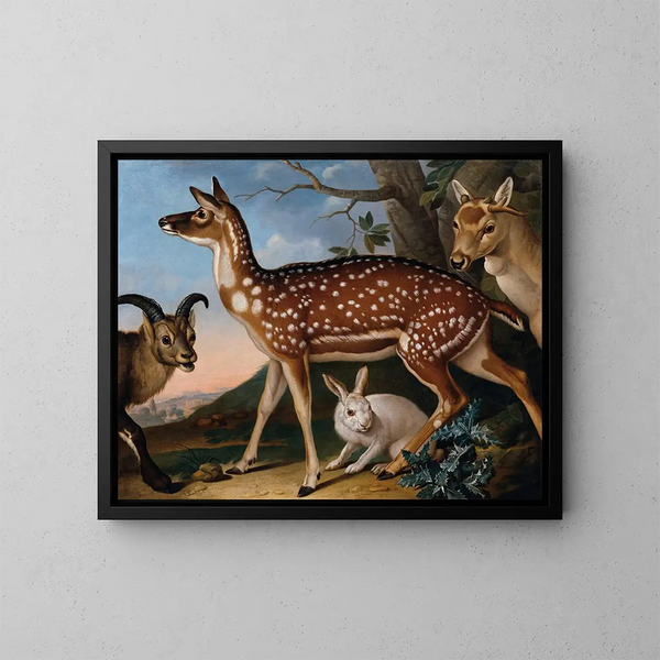 Daim, Ziegenbock und Hase - Philipp Ferdinand de Hamilton — gerahmtes Bild an der Wand