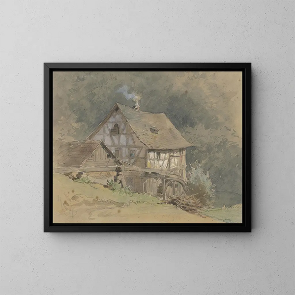 Wassermühle im Fachwerkhaus - Philipp Rumpf — gerahmtes Bild an der Wand