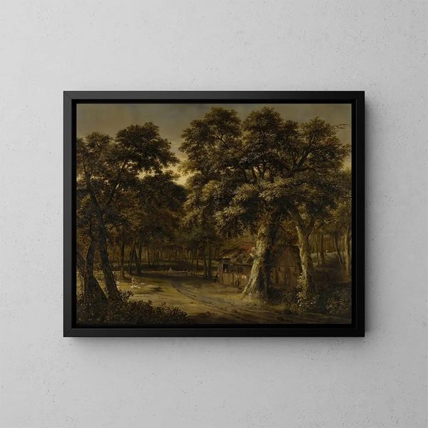 Eine Waldszene mit einem Häuschen und Figuren - Philips Koninck — gerahmtes Bild an der Wand
