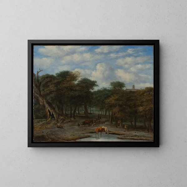 Klarer Waldlichtung mit Vieh - Philips Koninck — gerahmtes Bild an der Wand