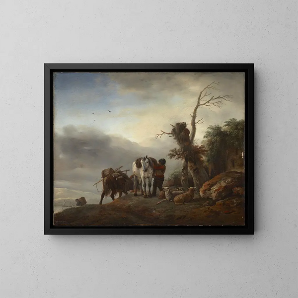 Landschaft mit Packeseln - Philips Wouwerman — gerahmtes Bild an der Wand