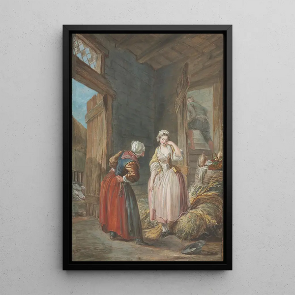 Die überraschten Liebenden - Pierre-Antoine Baudouin — gerahmtes Bild an der Wand