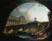 Caprice architektonischer eines Palastes, inspiriert vom Louvre und Pont Neuf, eingerahmt im Bogen einer Brücke - Pierre-Antoine Demachy — Ansicht des Kunstwerks