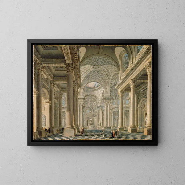 Innenansicht der Madeleine-Kirche nach dem Entwurf von Contant d'Ivry - Pierre-Antoine Demachy — gerahmtes Bild an der Wand