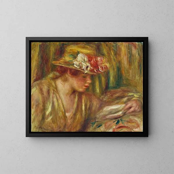 Buste einer Frau mit Hut, die nach rechts schaut - Pierre-Auguste Renoir — gerahmtes Bild an der Wand