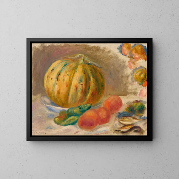Komposition mit Melonen und Tomaten - Pierre-Auguste Renoir — gerahmtes Bild an der Wand