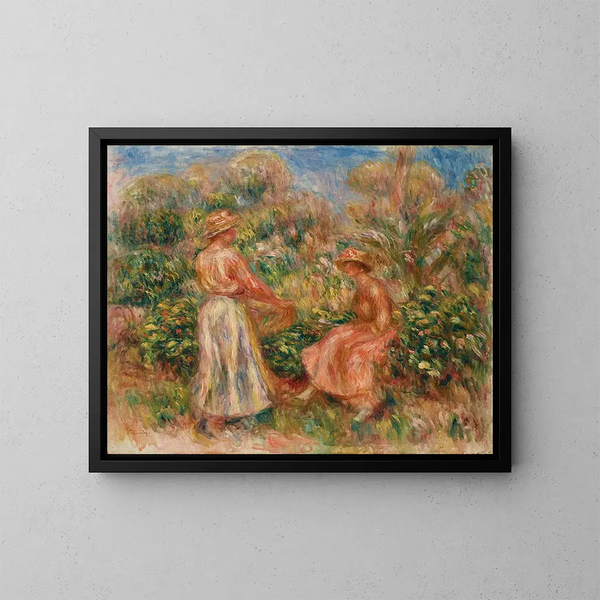 Zwei Frauen im Garten in Cagnes - Pierre-Auguste Renoir — gerahmtes Bild an der Wand