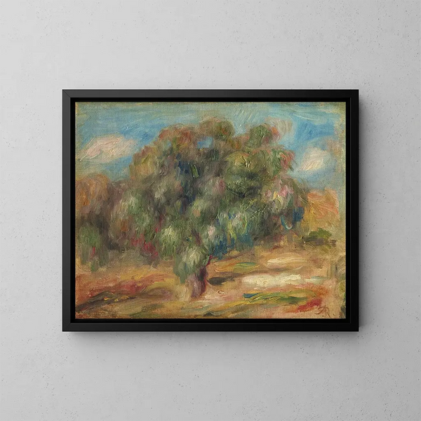Landschaft mit Frau beim Gärtnern - Pierre-Auguste Renoir — gerahmtes Bild an der Wand