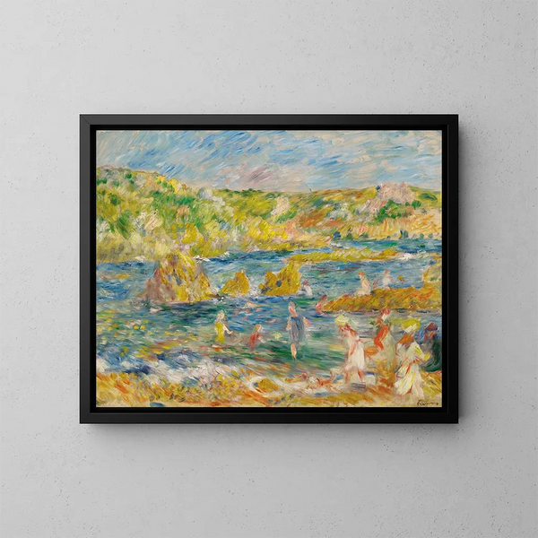 Rochers de Guernesey avec personnages sur la plage de Guernesey - Pierre-Auguste Renoir — gerahmtes Bild an der Wand