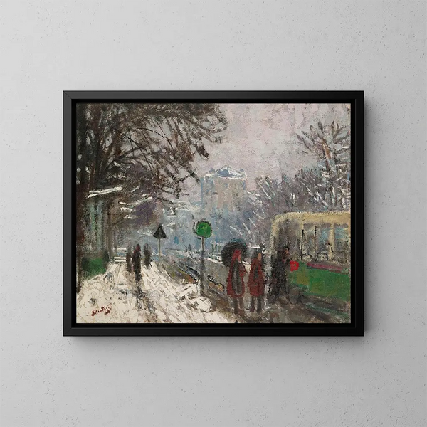 Boulevard Bineau unter Schnee - Pierre-Eugène Montzin — gerahmtes Bild an der Wand