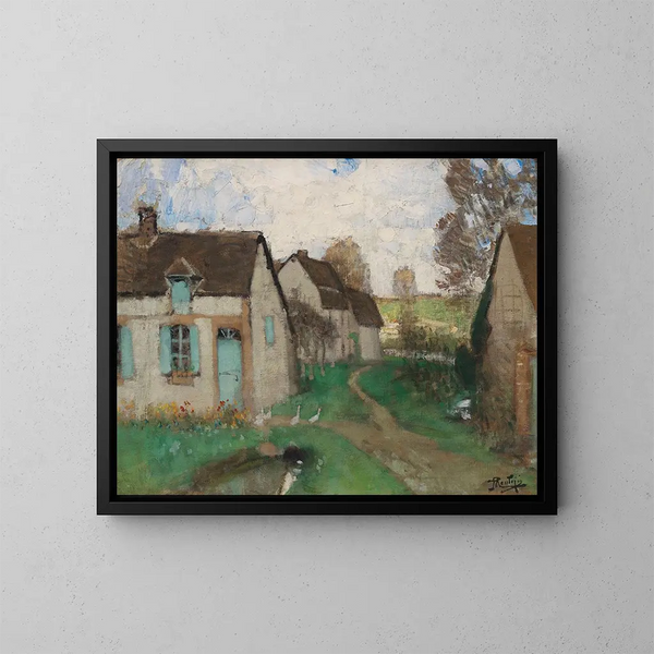 Chaumières aux fenêtres et volets turquoise - Pierre-Eugène Montzin — gerahmtes Bild an der Wand