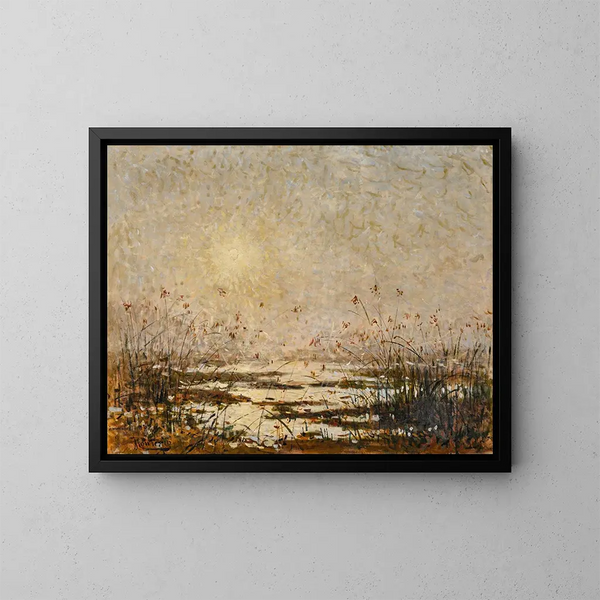 Sonnenuntergang über dem blühenden Sumpf - Pierre-Eugène Montzin — gerahmtes Bild an der Wand