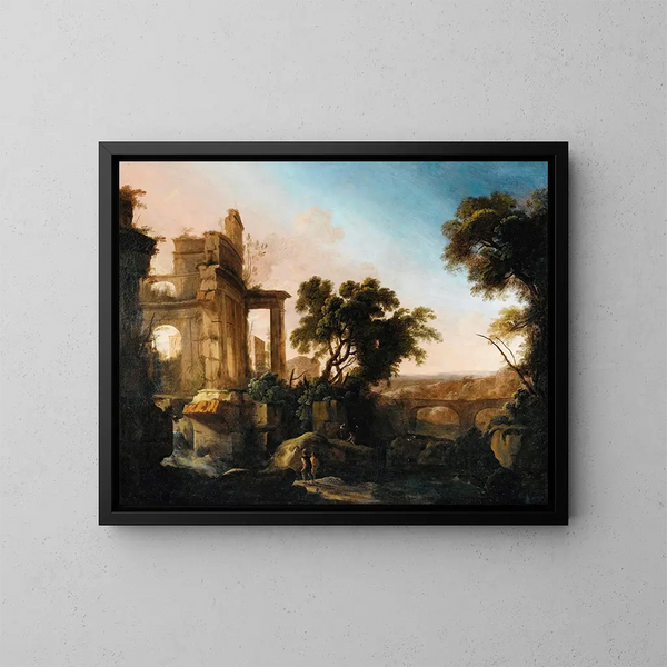 Landschaft mit Ruinen und Aquädukt - Pierre Antoine Patel der Jüngere — gerahmtes Bild an der Wand