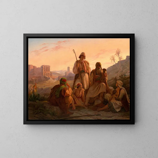 Die Abendgebet der Hirten in den Ruinen des Theaters von Herodes Attikus am Fuße der Akropolis in Athen - Pierre Bonirote — gerahmtes Bild an der Wand