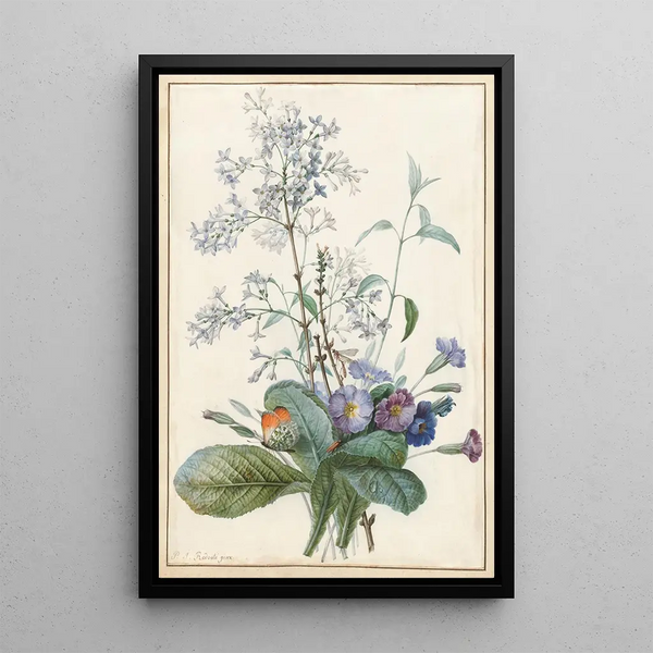 Ein Blumenstrauß mit Insekten - Pierre Joseph Redouté — gerahmtes Bild an der Wand