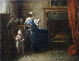 Pierre Parrocel - Woman Reading in front of a Fireplace.webp