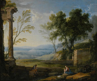 Klassisches Landschaftsgemälde mit antiken Ruinen und Figuren im Vordergrund - Pierre Patel der Ältere — Ansicht des Kunstwerks