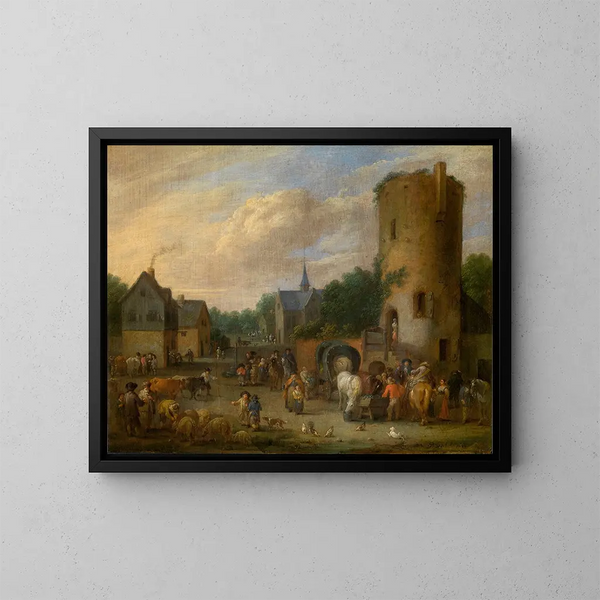 Eine Dorfszene - Pieter Bout — gerahmtes Bild an der Wand