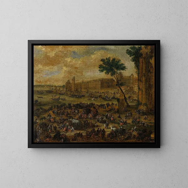Le Louvre et la Galerie du bord de l'eau vus du Pont Neuf - Pieter Casteels — gerahmtes Bild an der Wand