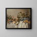 Kleinbild mit Frühstück oder Silberwaren und Glaswaren auf einem gedeckten Tisch mit Weinreben, Früchten und Gebäck - Pieter Claesz — gerahmtes Bild an der Wand