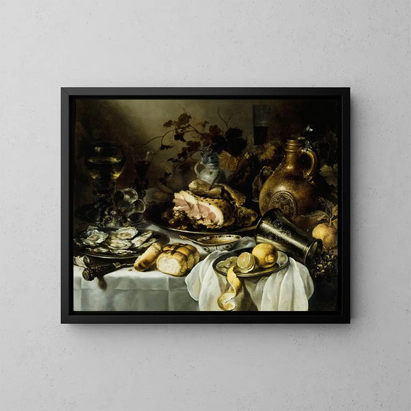 Naturmorte mit Schinken - Pieter Claesz — gerahmtes Bild an der Wand