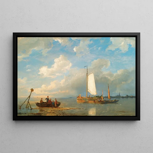 Pieter Cornelis Dommersen - Shipping In A Dutch Estuary At Low Tide.webp