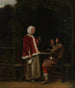 Eine Frau und zwei Männer in einer Laube - Pieter de Hooch — Ansicht des Kunstwerks