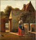 Eine Haushaltshilfe mit einem Eimer im Hinterhof - Pieter de Hooch — Ansicht des Kunstwerks